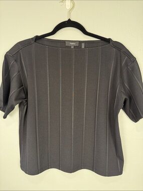 Theory Structured Short Sleeve Black Knit Top Size P Workwear Quiet Luxury